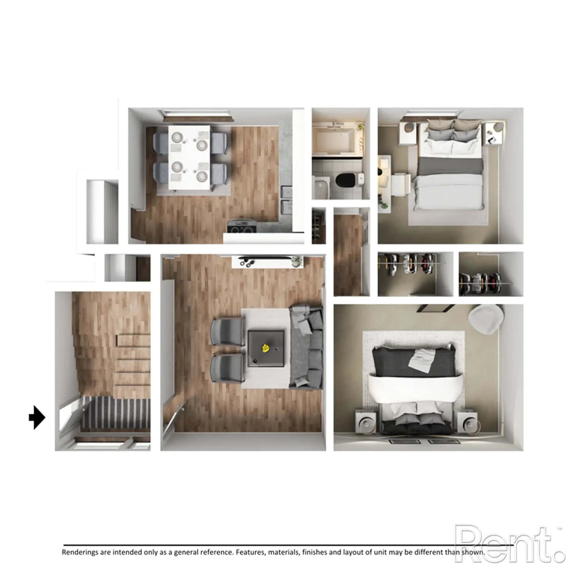 Two‑bedroom plan diagram at Arbor Creek Apartments in Conyers, GA
